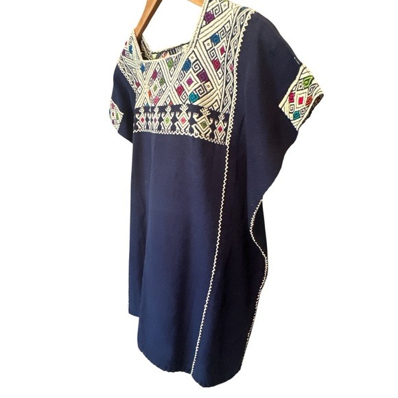 Mexican Embroidered Handmade Boho Tunic Top Floral Festival Blouse - Picture 3 of 5
